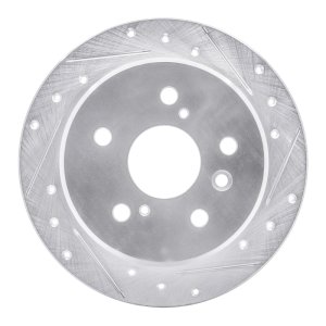Lexus ES300 Brake Rotor (1) - Rear Right - R1 Concepts - Drilled & Slotted - Silver - `92-`03